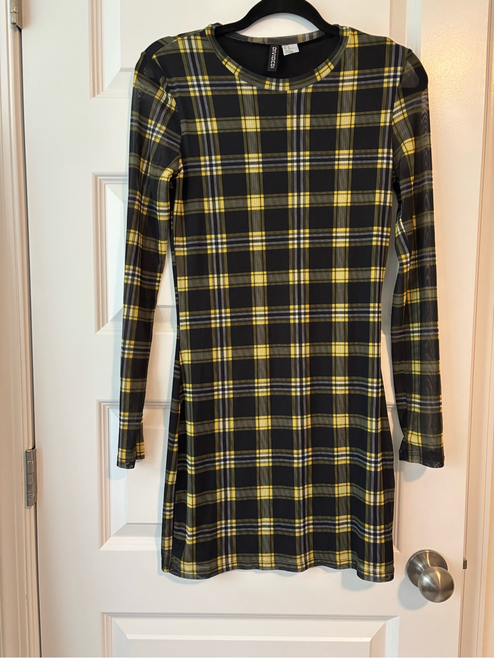 Divided H&M Yellow & Black Plaid Long Sleeve Dress